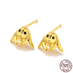 Real 18K Gold Plated Dog 925 Sterling Silver with Cubic Zirconia Stud Earring Findings, Earring Settings for Half Drilled Beads, with S925 Stamp, Real 18K Gold Plated, 6.5x8.5mm, Pin: 10.5x0.7mm and 0.7mm