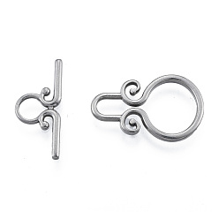 Stainless Steel Color 304 Stainless Steel Toggle Clasps, Ring, Stainless Steel Color, Bar: 22x9.5x1.5mm, Hole: 1.5mm, Ring: 23x14.5x1.5mm, Hole: 3.5x6.5mm