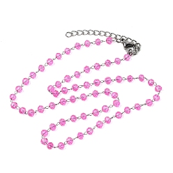 Фуксин 304 Ожерелье из нержавеющей стали с гранеными стеклянными бусинами-ронделями, цепочка ручной работы с камнями-талисманами, символизирующими месяц рождения, для женщин., цвет нержавеющей стали, фуксиново-красные, 14.96 дюйм (38 см)