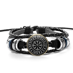 Black Alloy Braided Bead Multi-Strand Bracelets, Glass Viking Rune Bracelet, Black, Pattern: 3/4 inch(2cm)