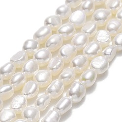 Льняное Полотно Нити из натурального культивированного пресноводного жемчуга, двух сторон полированной, белье, 5.5~6.5x4~5x3~4 мм, отверстие : 0.6 мм, около 56 шт / нитка, 13.58'' (34.5~35 см)