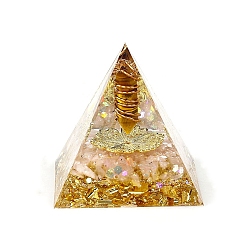 Tiger Eye Orgonite Pyramid Resin Energy Generators, Reiki Wire Wrapped Natural Tiger Eye Hexagonal Prism Inside for Home Office Desk Decoration, 60x60x60mm