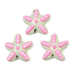 Pink Handmade Porcelain Beads, Hand Painted, Famille Rose Porcelain, Starfish with Polka Dot, Pink, 17.5x17.5x6mm, Hole: 1.8mm