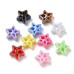 Mixed Color UV Plating Opaque Acrylic European Beads, Large Hole Iridescent Beads, Iridescent, Star with Moon, Mixed Color, 21x21x11mm, Hole: 4.5mm