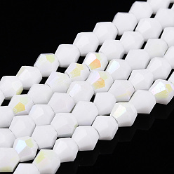 Снежный Непрозрачные однотонные гальванические стеклянные бусины, с покрытием AB цвета, граненые, двухконусные, снег, 2.9~3.3x2.5 мм, отверстие : 0.7 мм, около 135~140 шт / нитка, 38~40 см