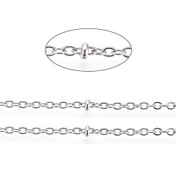 Stainless Steel Color 304 Stainless Steel Cable Chain, Satellite Chains, Soldered, with Rondelle Beads and Card Paper, Stainless Steel Color, Links: 2x2x0.4mm, Beads: 2x1mm, about 32.8 Feet(10m)/card