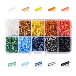 Mixed Color 100g 10 Style Silver Lined & Transparent & Opaque Glass Bugle Beads, Round Bugle, Mixed Color, 6~8x1.5~2mm, Hole: 0.5~0.6mm, 10g/style