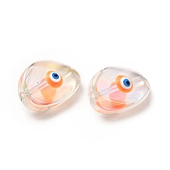 Orange Transparent Glass Beads, with Enamel, Teardop with Evil Eye Pattern, Orange, 18.5x12.5x8mm, Hole: 1.2mm