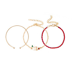 S177-4/Snowman Christmas Charm Bracelet Set - Santa, Snowman & Sleigh Multi-Layered Bangle Jewelry