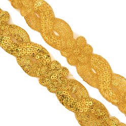 Orange 8-Shaped Polyester Ribbons, with Sequins, Gold, 1-5/8 inch(40mm), about 14.76 Yards(13.5m)/Bundle