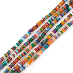 Mixed Color Rainbow Color Natural Freshwater Shell Beads Strands, Dyed, Heishi Beads, Flat Round/Disc, Mixed Color, 4x1~2.5mm, Hole: 0.9mm, about 210pcs/strand, 14.96''(38cm)