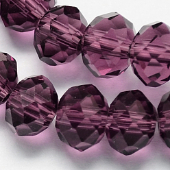 Purple Handmade Glass Beads, Faceted Rondelle, Purple, 10x7mm, Hole: 1mm, about 70~72pcs/strand