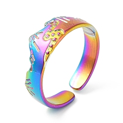Rainbow Color Ионное покрытие (ip) 201 открытая манжета из нержавеющей стали, горное кольцо на палец для мужчин и женщин, Радуга цветов, размер США 7 (17.3 мм), 4~7 мм