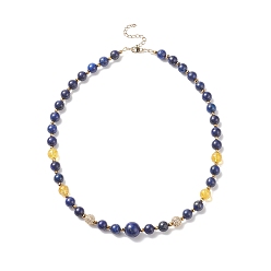 Midnight Blue Natural Lapis Lazuli & Quartz Crystal & Cubic Zirconia Round Beaded Necklace, Gemstone Jewelry for Women, Midnight Blue, 17.72 inch(45cm)