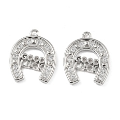 Другие Подвеска из латуни с фианитами, платина, подкова, 21x17x2 мм, отверстие : 1.6 мм