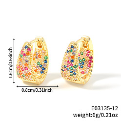 Разноцветный U-образные серьги-кольца из латуни с кубическим цирконием, золотые, красочный, 16x8 мм