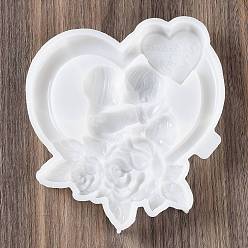 White Valentine's Day Heart Couple Rose DIY Wall Decoration Silicone Molds, Resin Casting Molds, for UV Resin, Epoxy Resin Craft Making, White, 163x150x21.5mm, Inner Diameter: 133x140mm