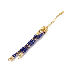 Dark Blue Nylon Cord Bracelets, for Connector Charm Bracelet Making, with Rack Plating Golden Lobster Claw Clasps & Chain Extenders, Long-Lasting Plated, Cadmium Free & Lead Free, Dark Blue, 5-3/4~6x1/8x1/8 inch(14.7~15.2x0.3cm)