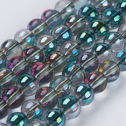 Colorful Electroplate Glass Beads Strands, Half Rainbow Plated, Round, Colorful, 10mm, Hole: 1mm, about 40pcs/strand, 14.9 inch
