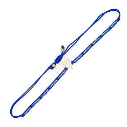 Blue Miyuki Seed Braided Bead Bracelet with Open Star, Adjustable Friendship Bracelet for Women, Blue, 11 inch(28cm)