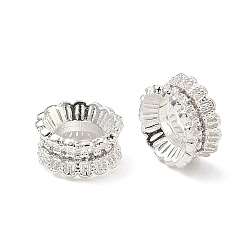 Серебро Бусины из прозрачного кубического циркония в форме цветка, латунь., большое отверстие шарик, без кадмия и без свинца, стойки покрытие, долговечный, кольцо с цветочным узором, серебряные, 10x5 мм, отверстие : 5 мм