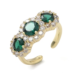 Морско-зеленый Латунные микро проложить манжеты кольца кубического циркония, круглые, долговечный, стойки покрытие, без свинца и без кадмия, реальный 18 k позолоченный, цвета морской волны, 9.5 мм