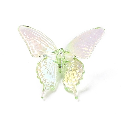 Светло-зеленый УФ-покрытие Радужные радужные прозрачные акриловые бусины, бабочка, светло-зеленый, 33.5x40x12.5 мм, отверстие : 3.2 мм