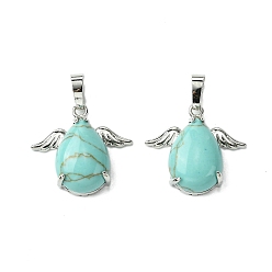 Синтетическая Бирюза Синтетические бирюзовые подвески, Подвески-капли со стойкой, латунные крылья с платиновым покрытием, крылья из латуни, без кадмия и без свинца, без кадмия и без свинца, 22~22.5x24.5x8~9 мм, отверстие : 7x5 мм