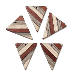 Colorful Wenge Wood & Sandalwood & White Ash Pendants, Inverted Triangle Charms, Colorful, 36.5x30x3.5mm, Hole: 2mm