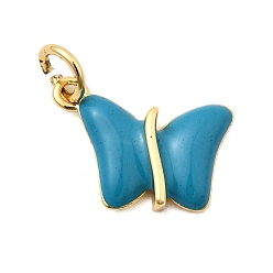 Васильковый Латунь эмаль прелести, очарование бабочки, с целью перехода в кольце, без свинца и без кадмия, долговечный, стойки покрытие, реальный 18 k позолоченный, васильковый, 15x10.5x3 мм, отверстие : 3.5 мм