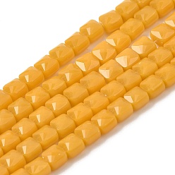 (932FM) Темно-синий аква-матовый с подкладкой Непрозрачное стекло бисер нитей, квадратный, граненые, темно-золотистые, 5.5~6x6x4~4.5 мм, отверстие : 1 мм, около 100 шт / нитка, 22.44~22.56 (57~57.3 см)