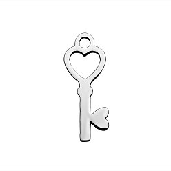 Stainless Steel Color 201 Stainless Steel Pendants, Laser Cut, Key, Stainless Steel Color, 16x6x1.2mm, Hole: 1.5mm