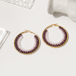 E5757-5 Handmade Geometric Circle Pearl Earrings - European and American Style, Fashionable and Versatile