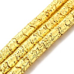 Golden Plated Electroplated Natural Lava Rock Beads Strands, Column, Golden Plated, 8x6.5mm, Hole: 1.4mm, about 60pcs/strand, 15.35~15.75 inch(39~40cm)