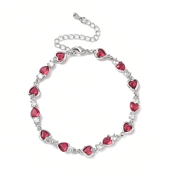 Светло-Вишневый Браслеты из кубического циркония в форме сердца, украшения из латуни для женщин, реальный 18 k позолоченный, Реальная платина, светло-вишневый, 7 дюйм (17.9 см)