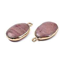 Rhodochrosite Natural Rhodochrosite Pendants, with Light Gold Plated Brass Findings, Oval, 22~22.5x13~13.5x4.5~5mm, Hole: 1.6mm