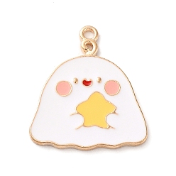 Gold Halloween Theme Alloy Enamel Pendants, Ghost with Star Charm, Light Gold, Gold, 25x22.5x2mm, Hole: 1.8mm