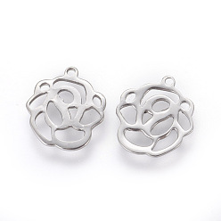 Stainless Steel Color 201 Stainless Steel Charms, Rose, Stainless Steel Color, 13x12x1mm, Hole: 1mm