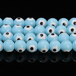 Light Sky Blue Handmade Evil Eye Lampwork Beads Strands, Round, Light Sky Blue, 8mm, about 47pcs/strand