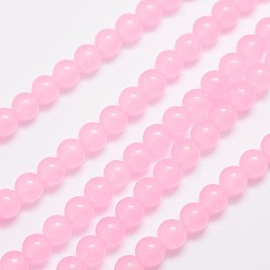 Pink Natural & Dyed Malaysia Jade Bead Strands, Round, Pink, 6mm, Hole: 0.8mm, about 64pcs/strand, 15 inch