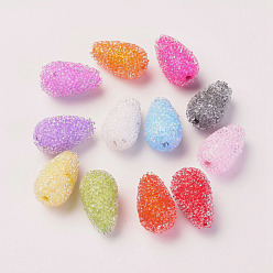Mixed Color Resin Beads, with Crystal Rhinestone, Imitation Candy Food Style, Teardrop, Mixed Color, 22.5~23.5x13.5mm, Hole: 2.5mm