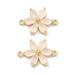 PeachPuff Brass Pave Cubic Zirconia Connector Charms, Flower Links, Real 18K Gold Plated, PeachPuff, 17x11.5x3.5mm, Hole: 1mm