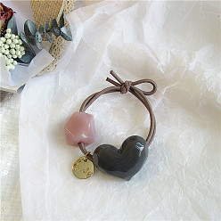 Love Gray Macaron-colored jelly love geometric bead hairband - high elasticity, rubber band, head accessory.