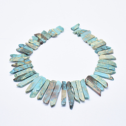 Sky Blue Natural Imperial Jasper Beads Strands, Top Drilled Beads, Dyed, Rectangle, Sky Blue, 15~65x5~12x4~7mm, Hole: 1mm, about 48pcs/strand, 17.5 inch(40cm)