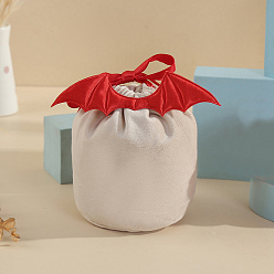 Blanco Antiguo Bolsos de mano de terciopelo de halloween, con ala de murciélago, para bolsas de regalo de dulces, bolsas de recuerdos de fiesta de halloween, blanco antiguo, 15x13.5 cm