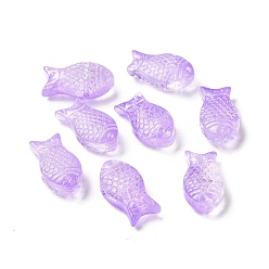 Medium Orchid Transparent Spray Painted Glass Beads, Fish, Medium Orchid, 15x8x5mm, Hole: 1mm