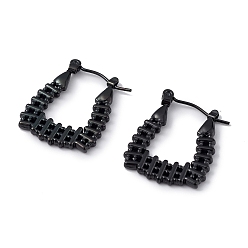 Electrophoresis Black 304 Прямоугольные серьги-кольца из нержавеющей стали для женщин с ионным покрытием (IP), электрофорез черный, 22.5x18x1.5 мм, штифты : 0.7 мм