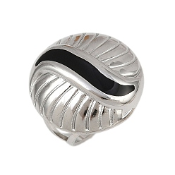 Черный Плоские круглые 304 эмалированные перстни из нержавеющей стали для женщин, цвет нержавеющей стали, чёрные, плоско-круглые: 22 mm, размер США 6 (16.5 мм)