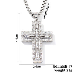 Платина Латунный кристалл горный хрусталь блестящий крест подвеска коробка цепи ожерелья, платина, 23.62 дюйм (60 см)