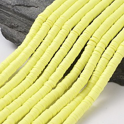 Champagne Yellow Flat Round Handmade Polymer Clay Beads, Disc Heishi Beads for Hawaiian Earring Bracelet Necklace Jewelry Making, Champagne Yellow, 6x1mm, Hole: 2mm, about 353~378pcs/strand, 17.7 inch